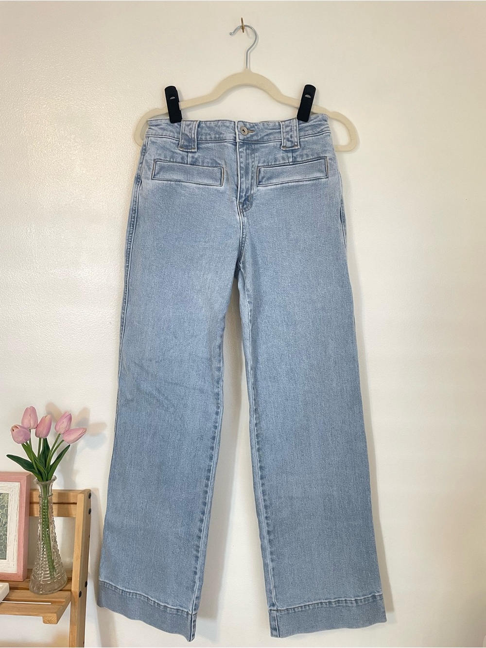 Sanctuary light blue denim wide leg pants with front pocket details 28 waist
